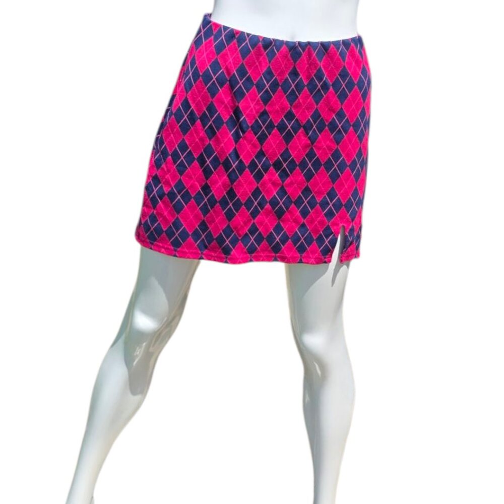 SO Pink & Blue Argyle Stretch Mini sz M